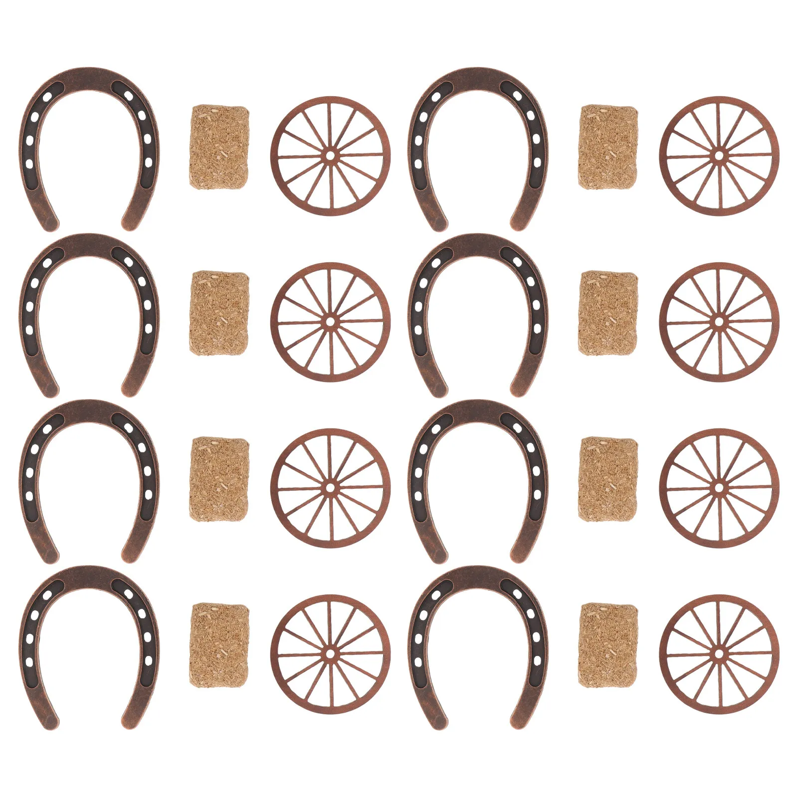 8Sets Horseshoe Party Decor Mini Hay Western Theme Birthday Cowboy Party Supplies Rustic Wall Wagon Wheel Decoration