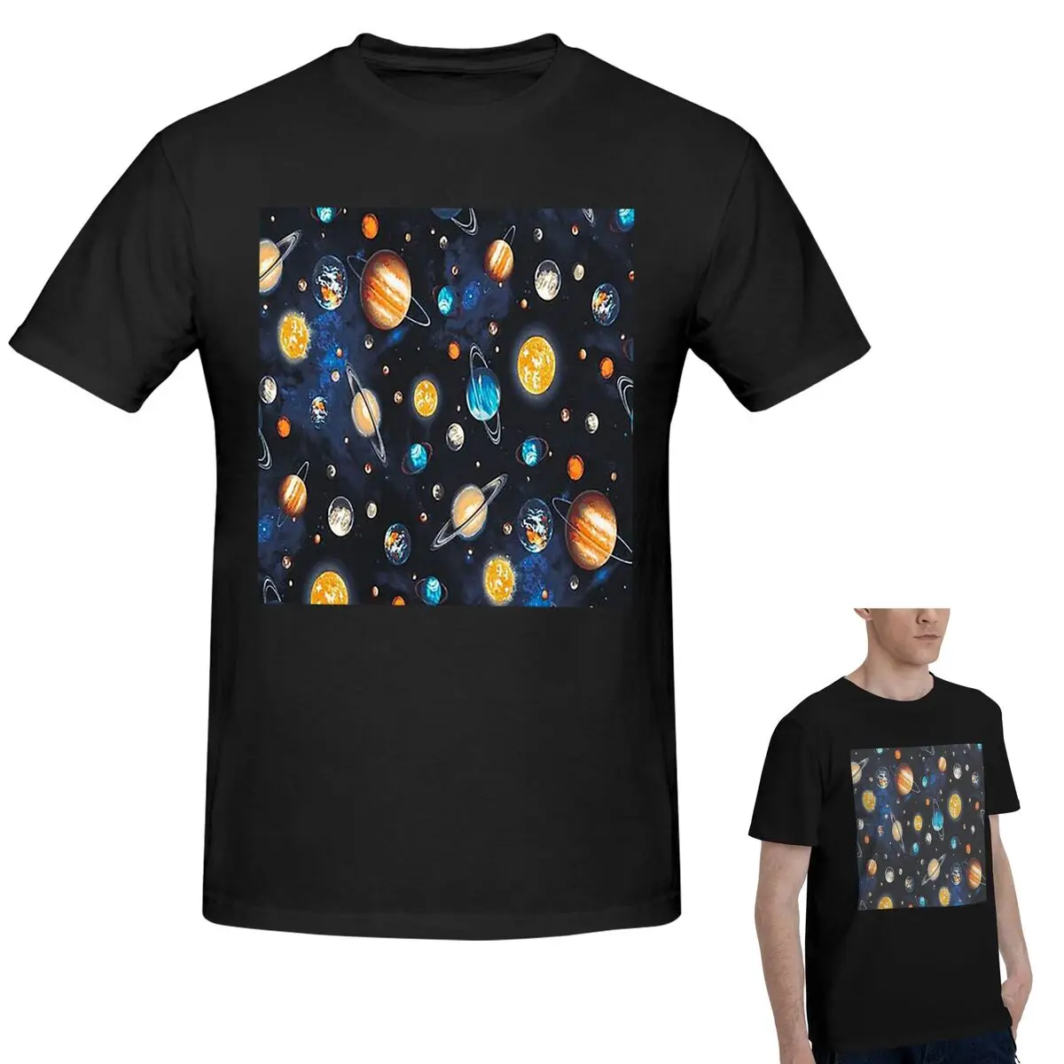 

100% Cotton Solar System Space Planets Universe T-Shirt Men's Fashion Oversized T Shirt Men O-Neck Summer Shirts Tops S-6XL