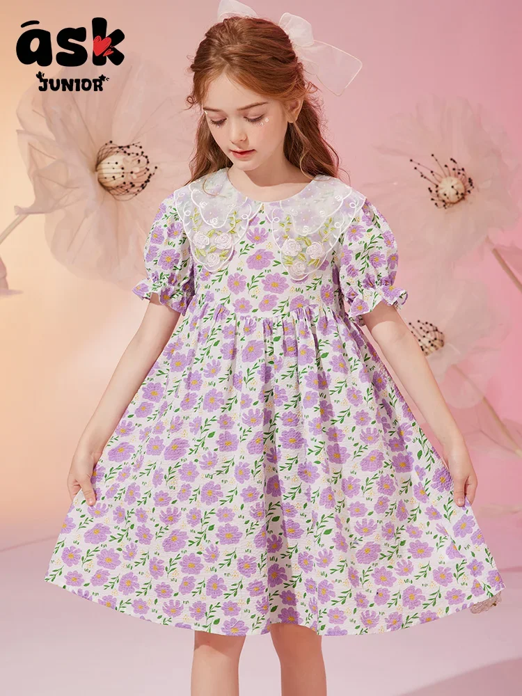 اسأل فستان الأميرة الصيفي للفتيات الصغيرات ذو الياقة الشبكية على شكل زهرة حلوة #3