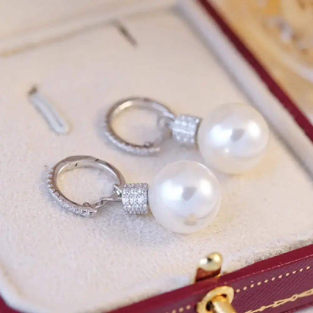 

Fashionable detachable pearl earrings AAAA10-11mm natural South Sea round pearl earrings 925s