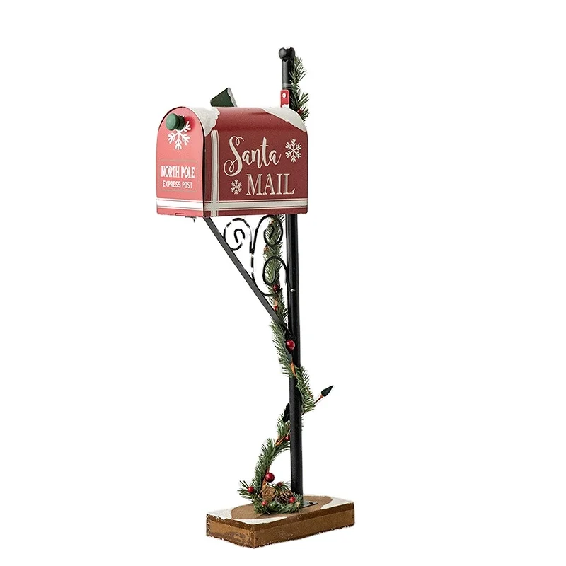 

Metal Christmas Ornaments Mialbox Letter Post Box Christmas Decorative Red Santa Iron Mailbox for Xmas Garden Decoration