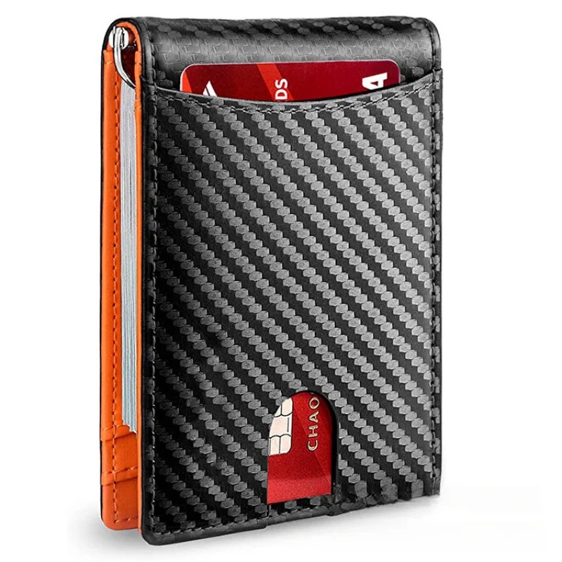 Hot Sale Ultra-Thin Carbon Fiber Dollar Wallet Double Folding Short WalletRFIDMen's wallet