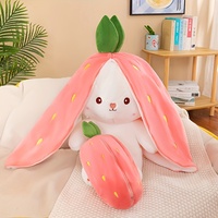 Bunny Stuffed Animal,Reversible Carrot Strawberry Bunny Plush Doll With Zipper Cute Soft Rabbit Toys Pillow Decoration