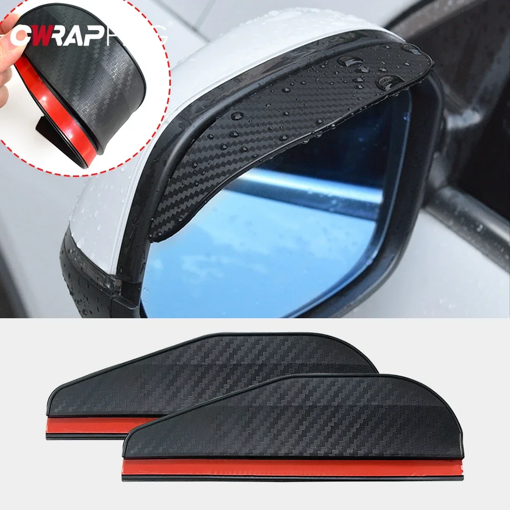 2Pcs Universal Car Rearview Mirror Rain Cover Carbon Fiber Side Mirror Protector Waterproof Shield Rain Eyebrow Car Accessories