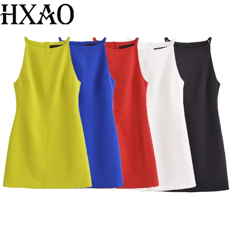 HXAO Short Dresses Elegant Party Evening Dresses 2024 Women\'s Summer Dress Ladies Fashion Sleeveless White Black Ladies Dress
