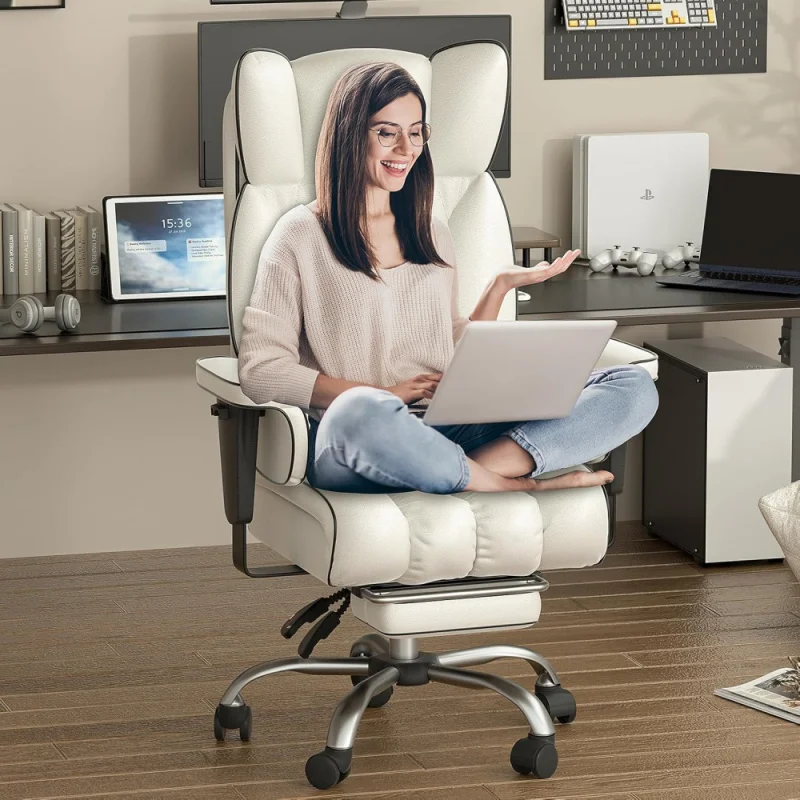 Office Chair, 400LBS Capacity Ergonomic High-Back Reclining PU Leather Desk Chair With Leg Rest And Armrests - Perfect