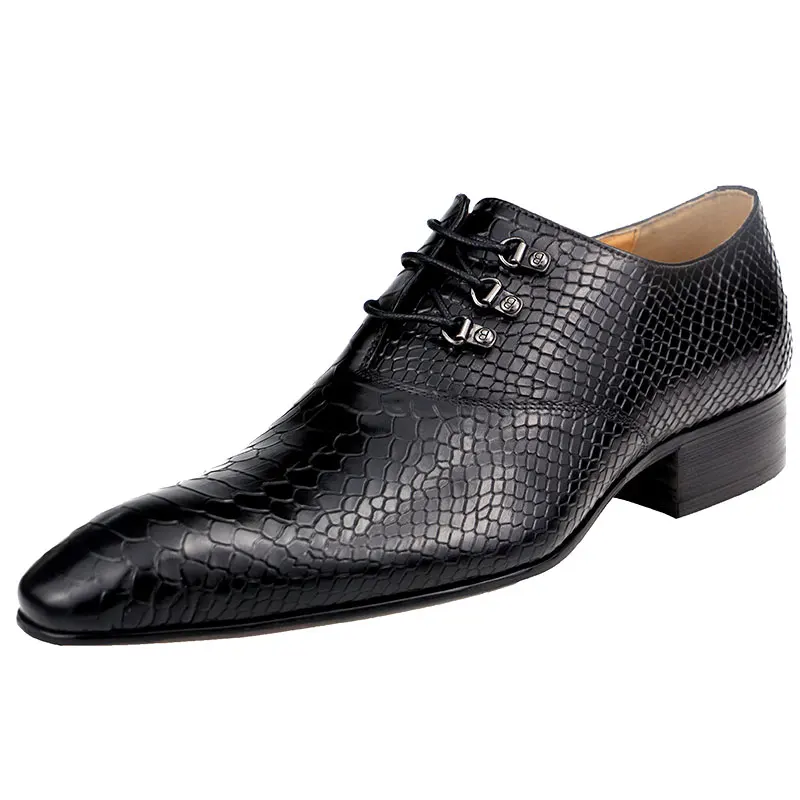 Classic Oxford Serpentine Low Heel Print Men Shoes Formal Leather Lace Up Men\'s Shoe Social Male  social Wedding Dress designer