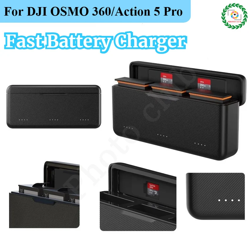 

Быстрое зарядное устройство для DJI OSMO 360, портативное зарядное устройство, 3 слота, чехол для аккумулятора с картой Osmo 360/Action 5 Pro, аксессуары