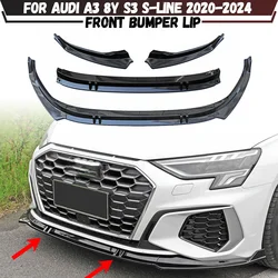 For Audi A3 8Y S3 S-Line 2020 2021 2022 2023 2024 Car Front Bumper Splitter Lip Spoiler Diffuser Guard Body Kit Cover Tuning