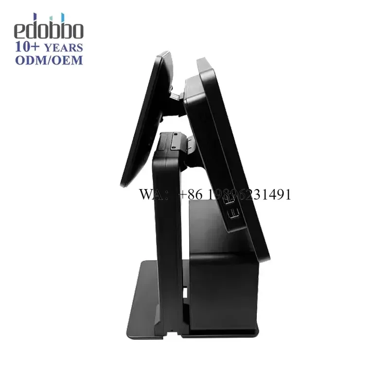 15.6-inch Dual Screen POS System Terminal Adjustable Screen Angle Fanless Design 80mm Thermal Printer Textured Black Design