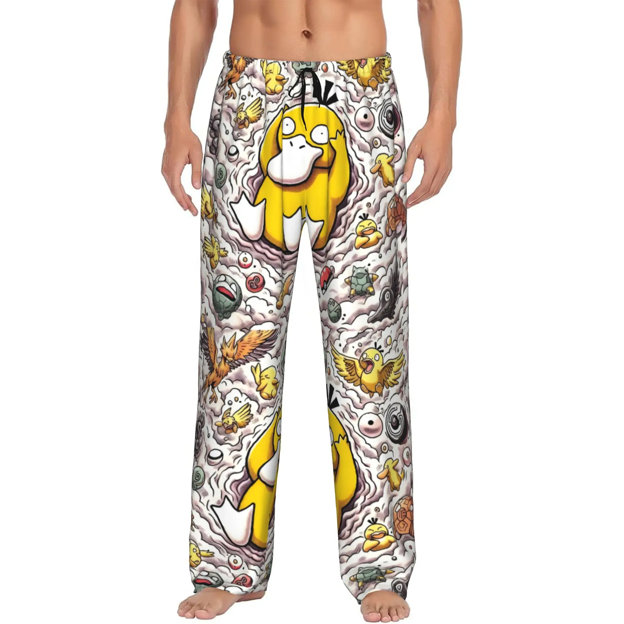 Custom P-Psyducked Cartoon Pajama Pants Sleepwear Men Elastic Waistband Animated Film Sleep Lounge Bottoms with Pockets