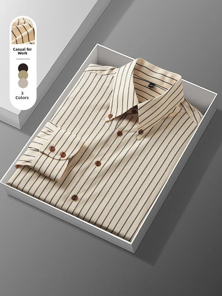 

Busin Casual Men's Long Sve irt Spring Autumn Stripe Pattern Iron Free Slim Fit Button down Faionable Urban Sle