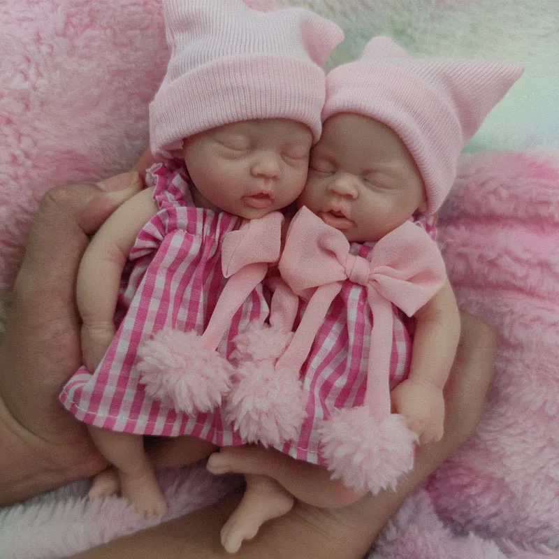 

7" Micro Preemie Full Body Silicone baby Twins Doll Lifelike Mini Reborn Doll Surprice Children Anti-Stress