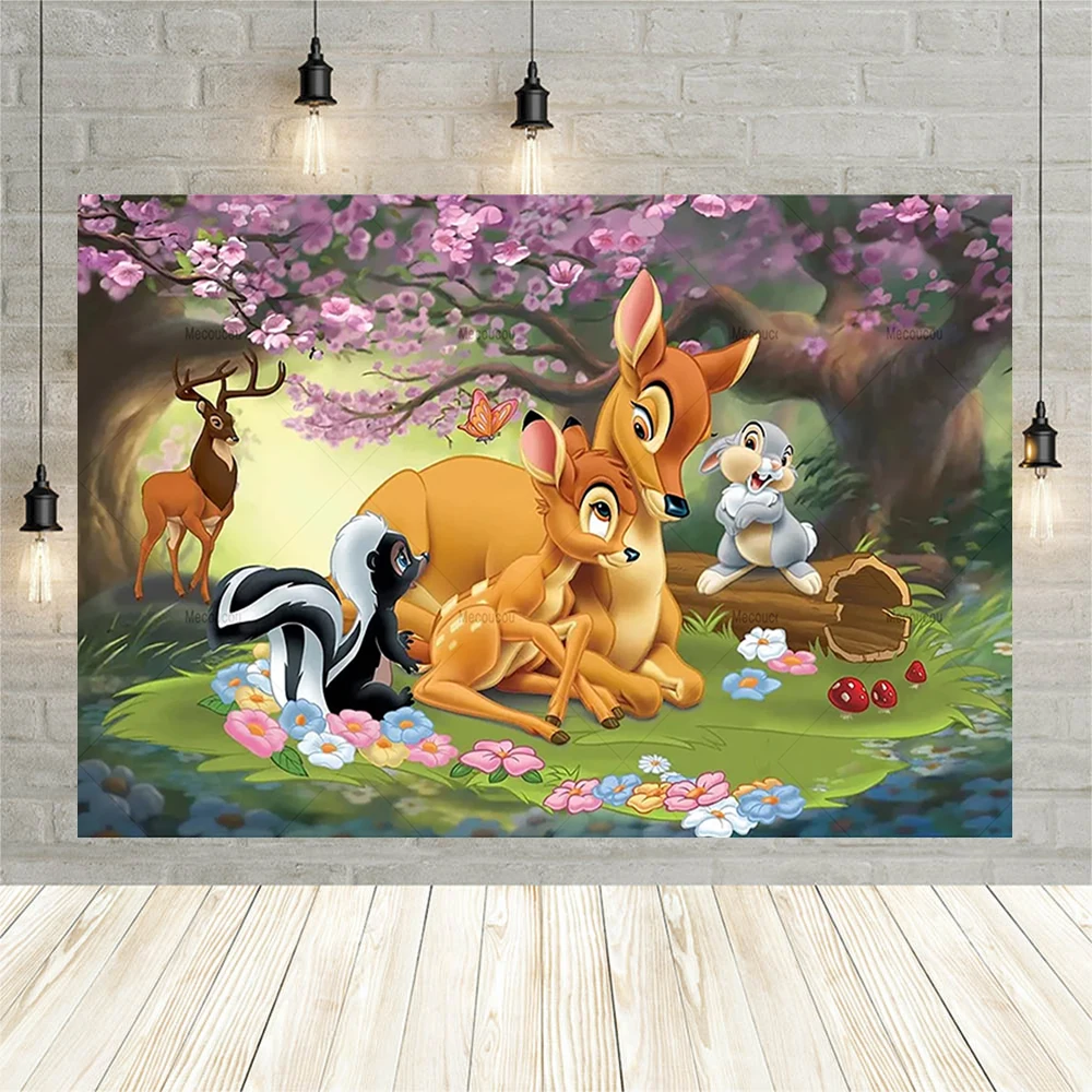 Disney Bambi Deer fondale Custom Girls Happy Birthday Baby Shower Party Background Banner animali della foresta fotografia Decor Prop