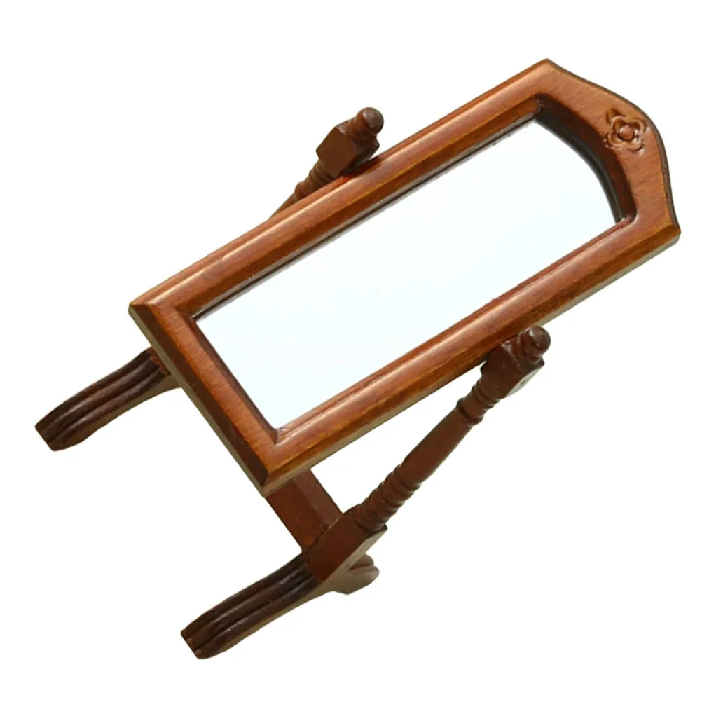 

Miniature Standing Dressing Mirror Wood Vintage Style for Dollhouse Bedroom Decor Adjustable Angle Dollhouse Accessory