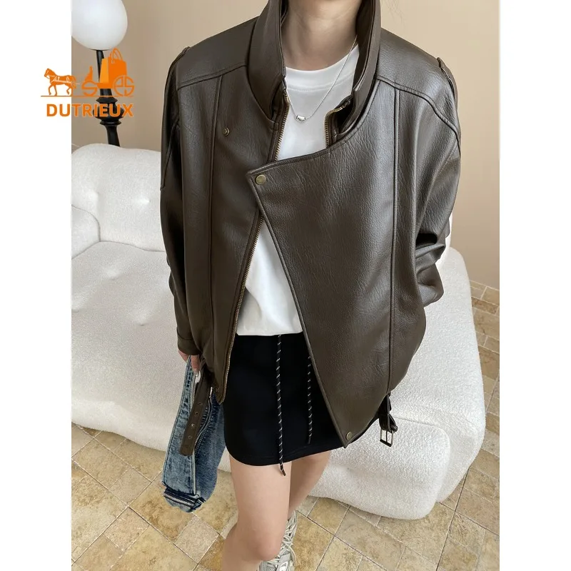 2025 New Spring Autumn 100% Genuine Sheepskin Women's Business Casual Real Leather Jacket, Vintage Distressed Coat for Women