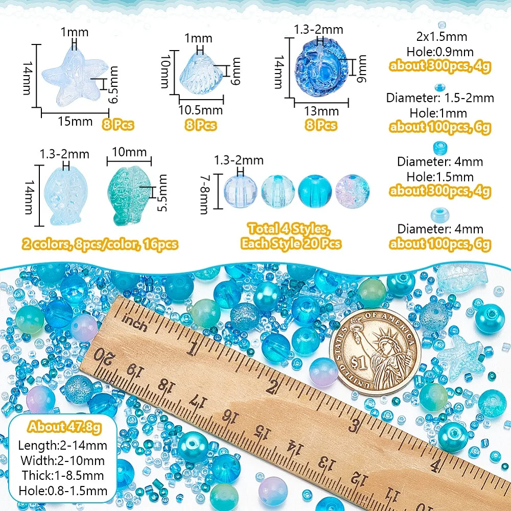 

DIY Jewelry Making Findings Kits including Acrylic Beads Glass Beads Deep Sky Blue 1.5~14x1.5~15x1~9mm Hole: 0.8~2mm