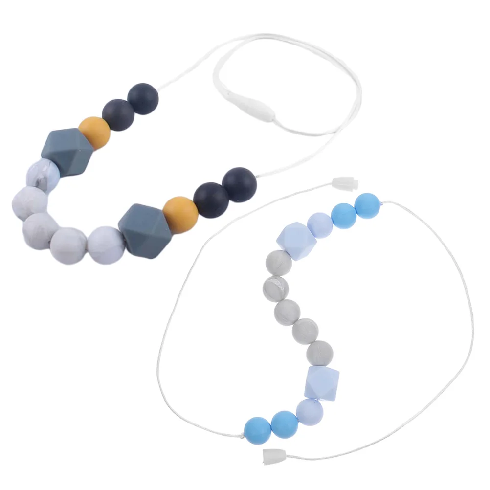 

2 шт., детские ожерелья для прорезывания зубов с цветными блоками, мягкое силиконовое легкое ожерелье для прорезывания зубов, ожерелье для мам и кормящих мам
