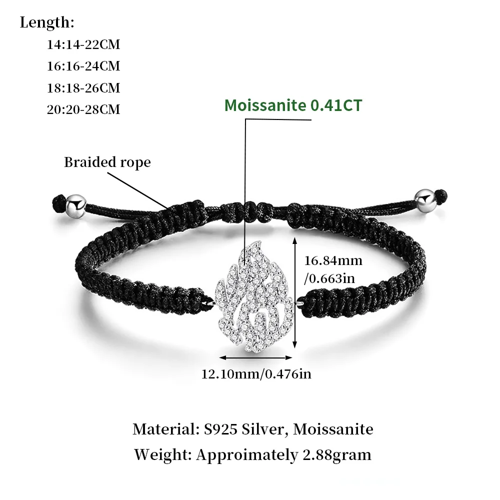 

New Serenity Fine Braided-rope Moissanite Bracelet Women Men S925 Sterling Silver Adjustable Rope Bracelet with GRA Fine Jewelry