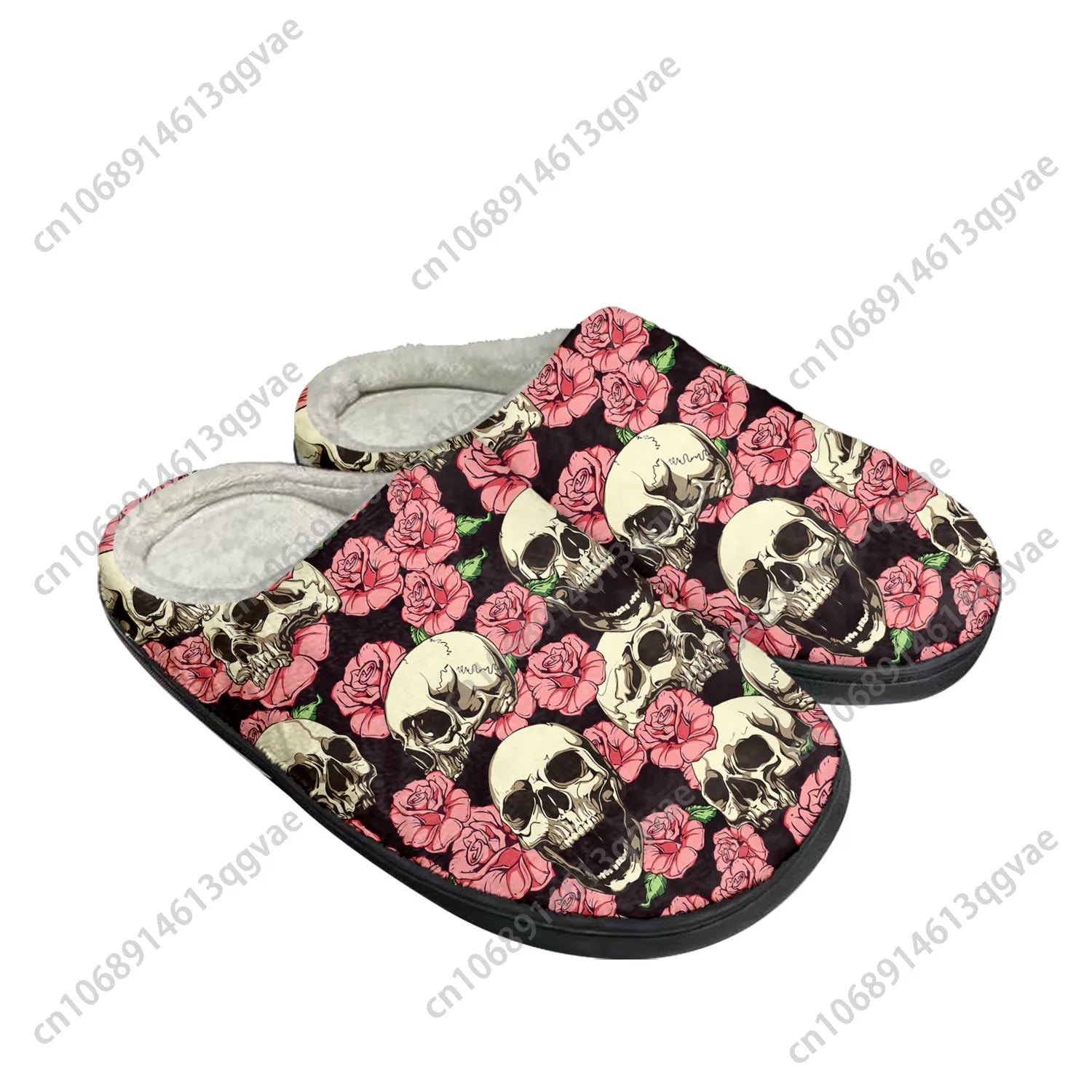 

Skull Pop Hot Fiery Home Cotton Custom Slippers Mens Womens Sandals Plush Bedroom Casual Keep Warm Shoe Thermal Slipper Black