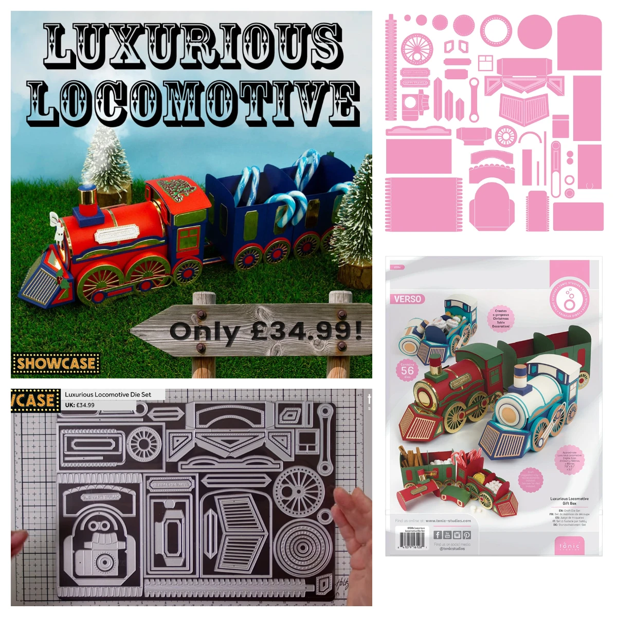 Neue luxuriöse Lokomotive-Geschenkbox, Metall-Stanzformen, Weihnachts-North-Pole-Freunde-Stanzform, Bastelvorlage für DIY-Scrapbooking