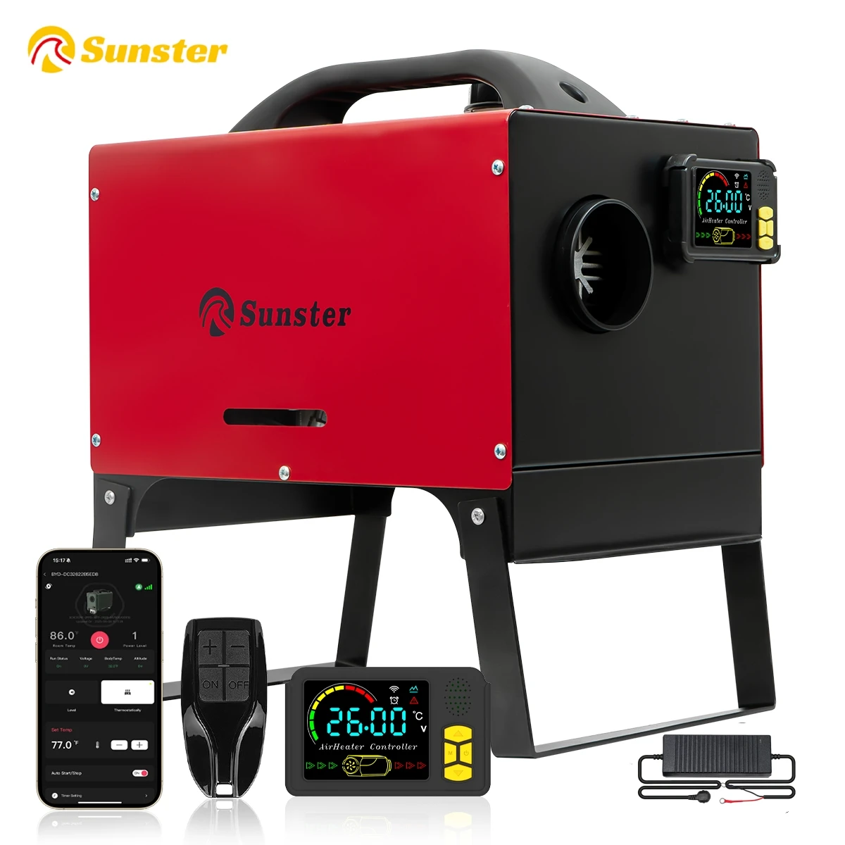 8KW Tragbarer Diesel-Luftheizer 12V/24V/220V LCD Bluetooth Leiser Heizlüfter mit internem Zirkulationssystem für Wohnmobil, LKW, Camping, Garage