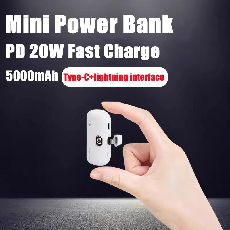 Mini Power Bank 5000mAh Lightning Port Portable External Battery Compact Portable Power Bank 20W Type-C Fast Charging Charger