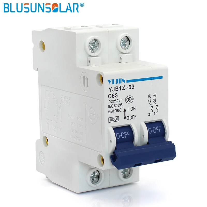 

5Pieces/lot 2P DC250V DC Solar MCB Mini Circuit Breaker FOR PV Solar System 63A Din Rail Fuse PV System