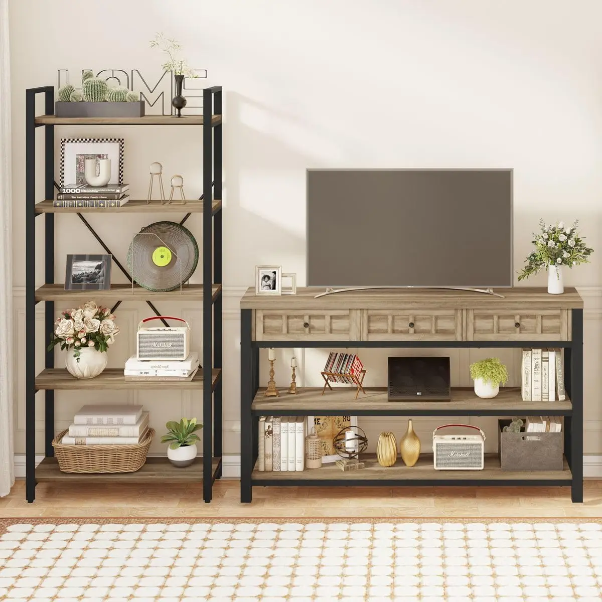 FATORRI Industrial Console Table for Entryway, Rustic Sofa Table with 3 Drawers for Living Room, Farmhouse Hallway Table