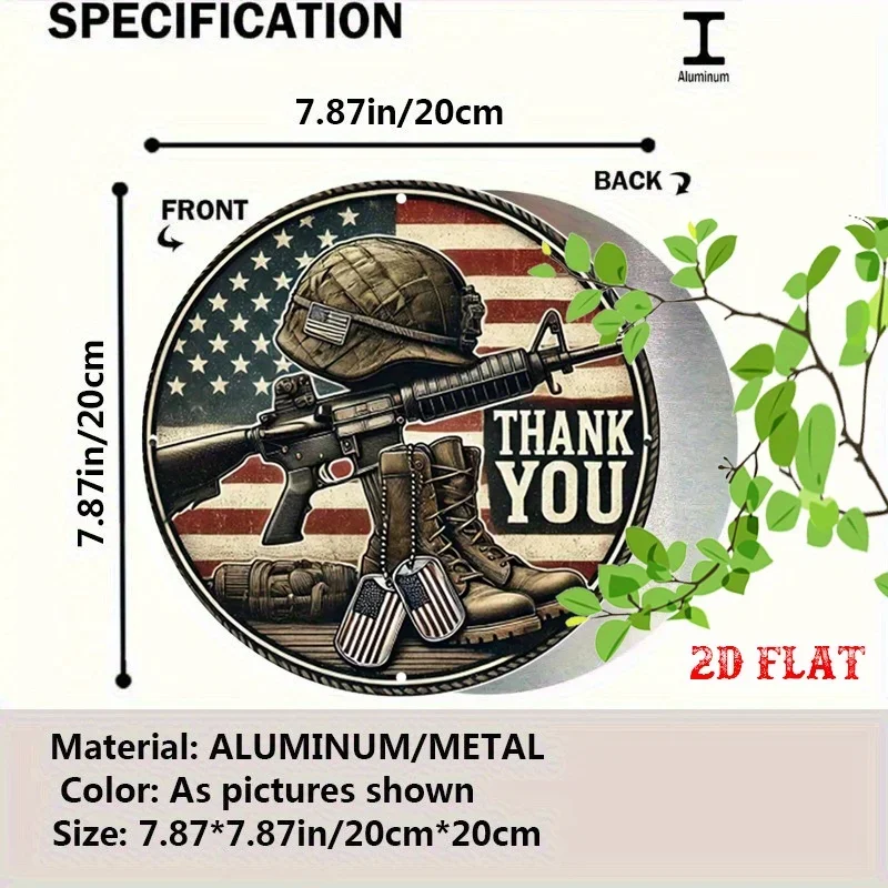 US Military Veteran Honor Metal Wall Decor - 7.87 Inch Round Army Navy Air Force Marine Corps Emblem Plaque for Man