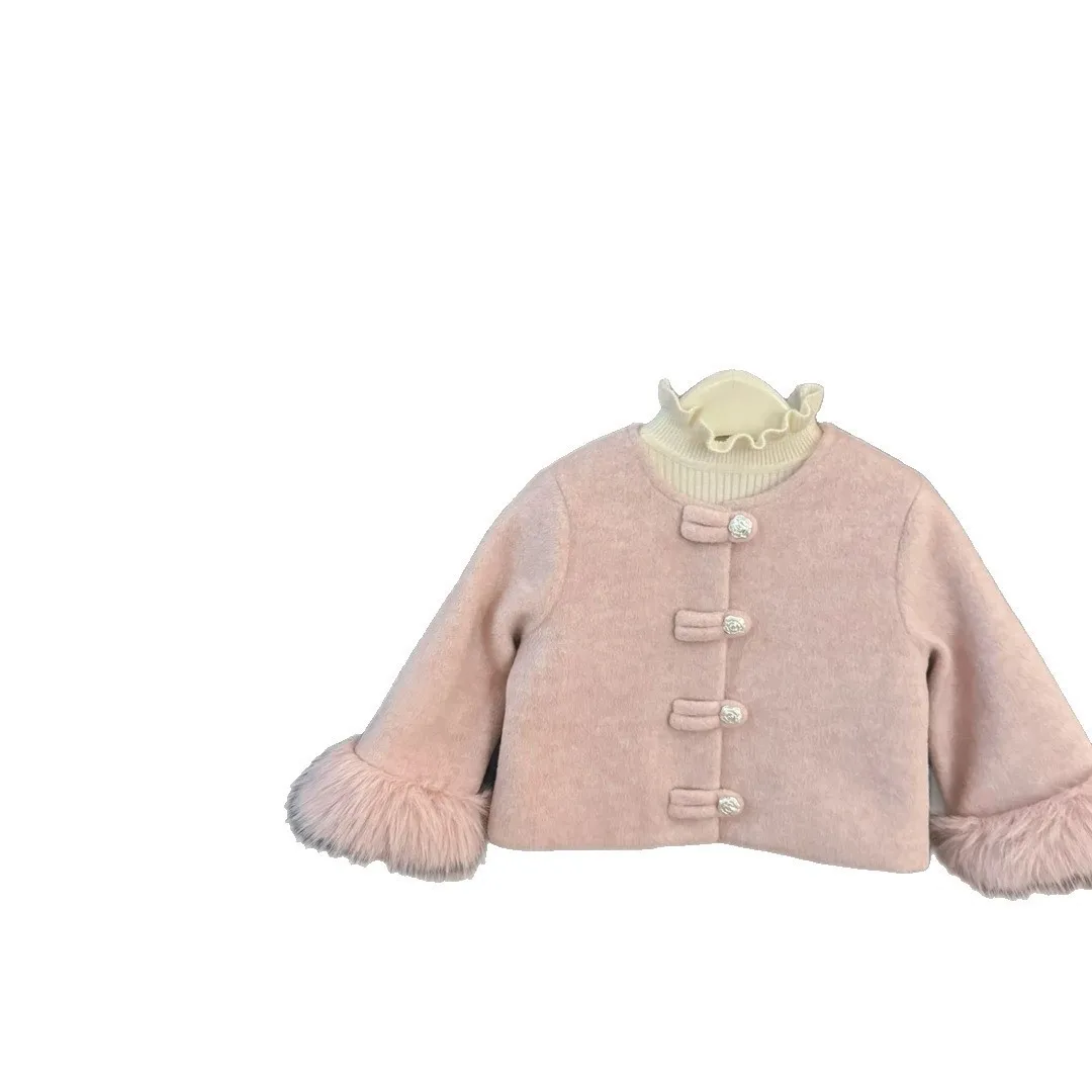 Suit Autumn and Winter Girls Treasure Small Fragrant Style Hairy Cuff Coat Stylish Thick Half Skirt Set Simple Daily Routine
