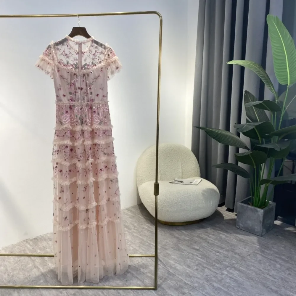 For Ladies Daily Beautiful 2025 New Beautiful Pink Rose Floral Printmidi Dresses 2025 High Quality