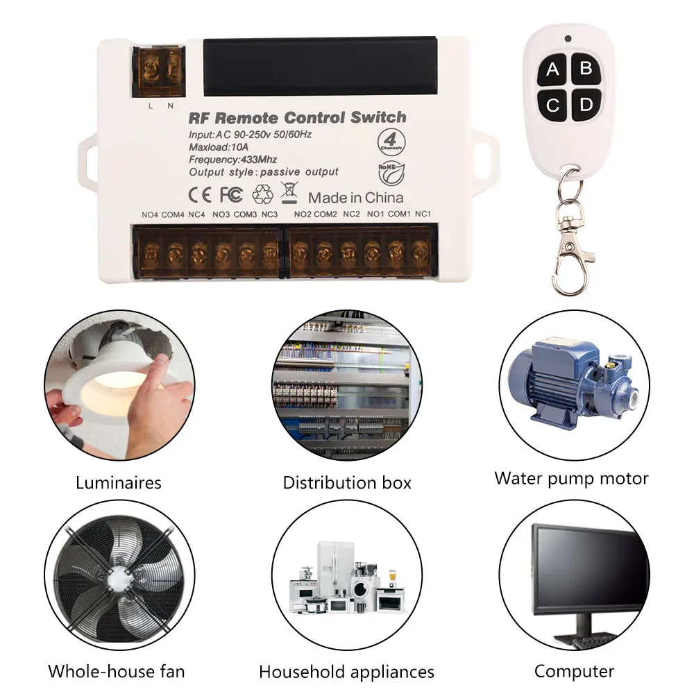 433Mhz Universal Gate Remote Control Switch 12V 24V 110V 220V 10A Relay Receiver Mini Module Remote Control for Gate Garage Door