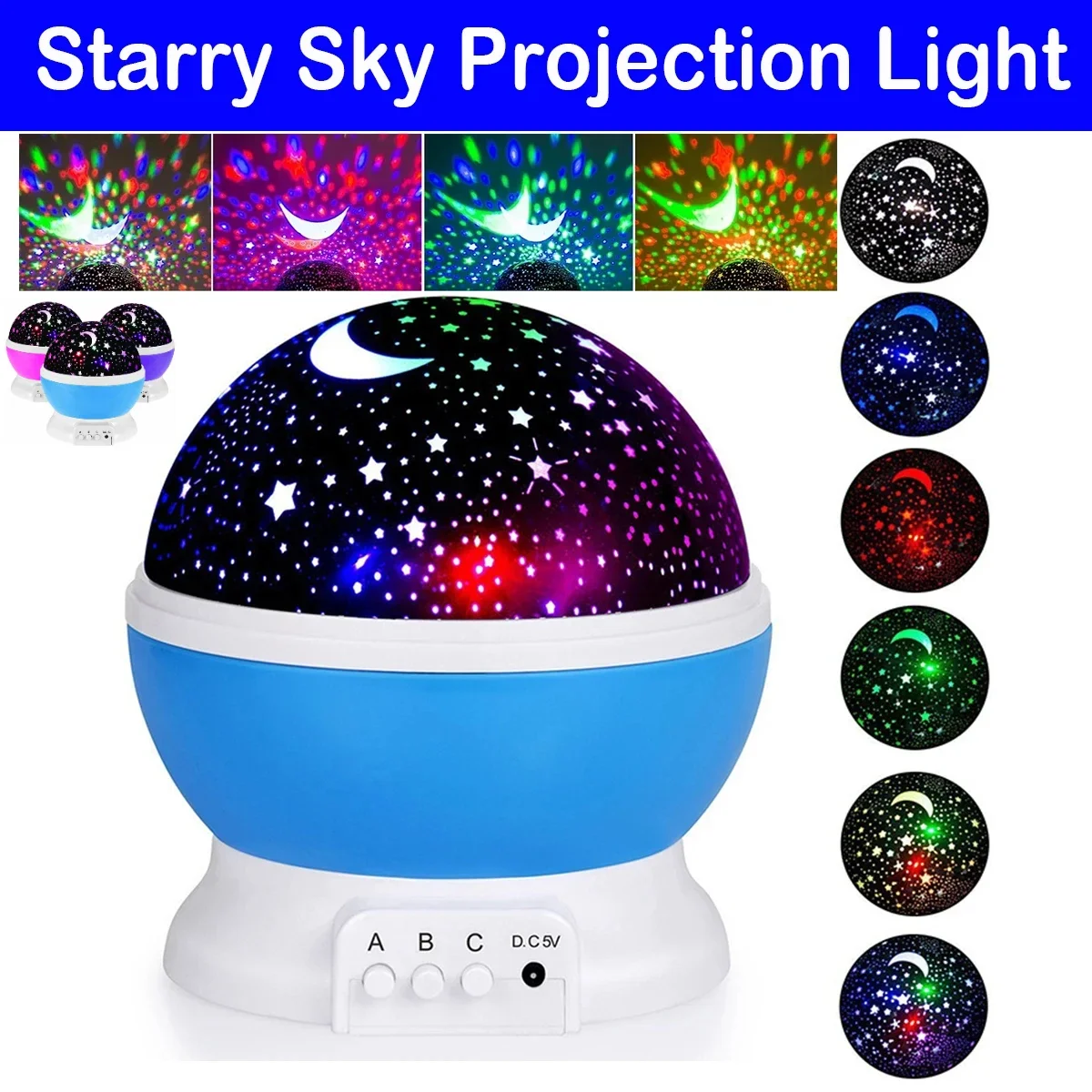 Girando LED Bedside Lamp for Children, Projetor Starry Sky, Quarto Star Night Lights, Nursery Moon Galaxy Lamp, Presentes