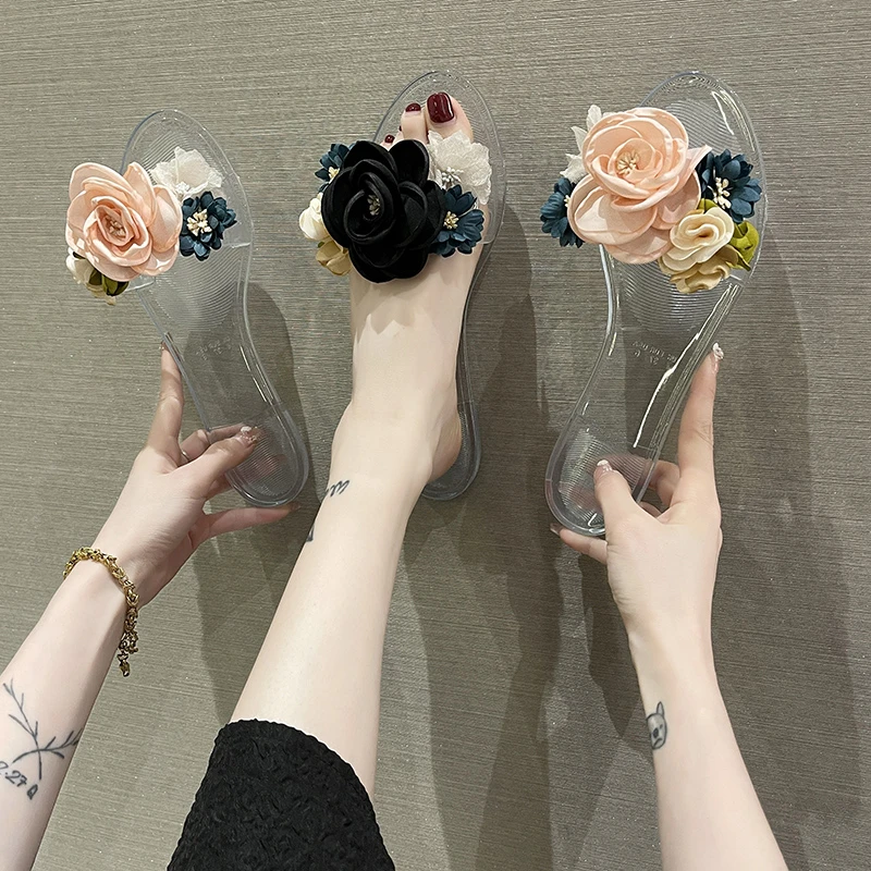 Slippers Women Fashion  2022 Summer Transparent Flower Slippers for Woman Comfortable Luxury Women Shoes