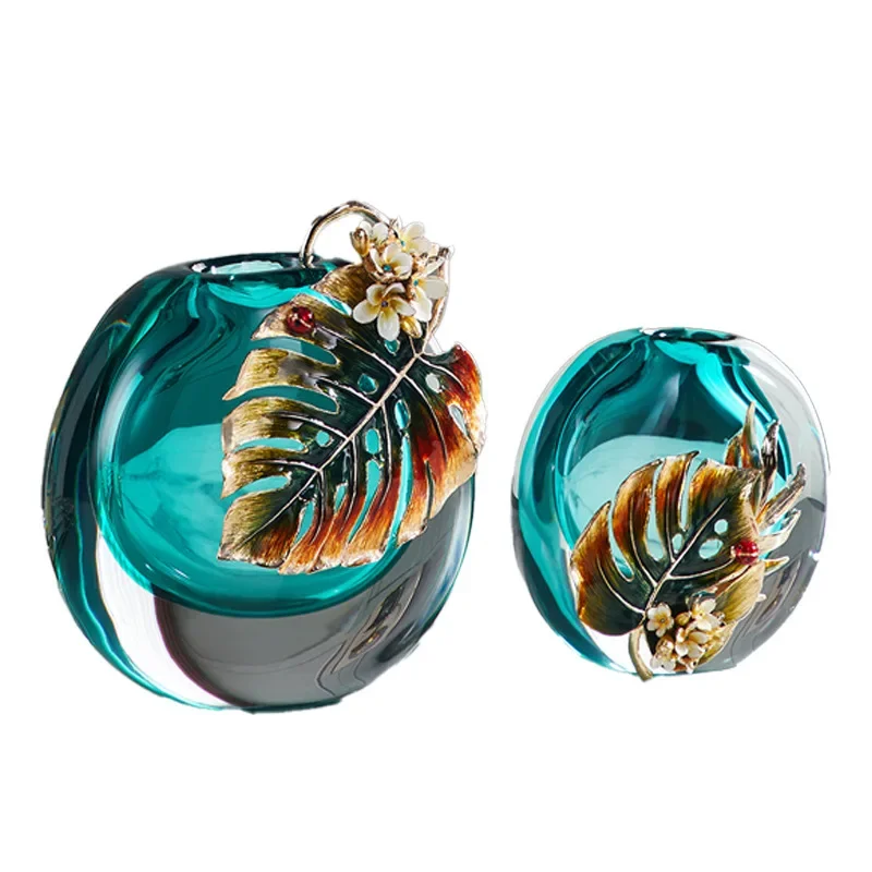 Light luxury glass vase ornament, modern living room desktop, glazed enamel flower arrangement, high-end decoration