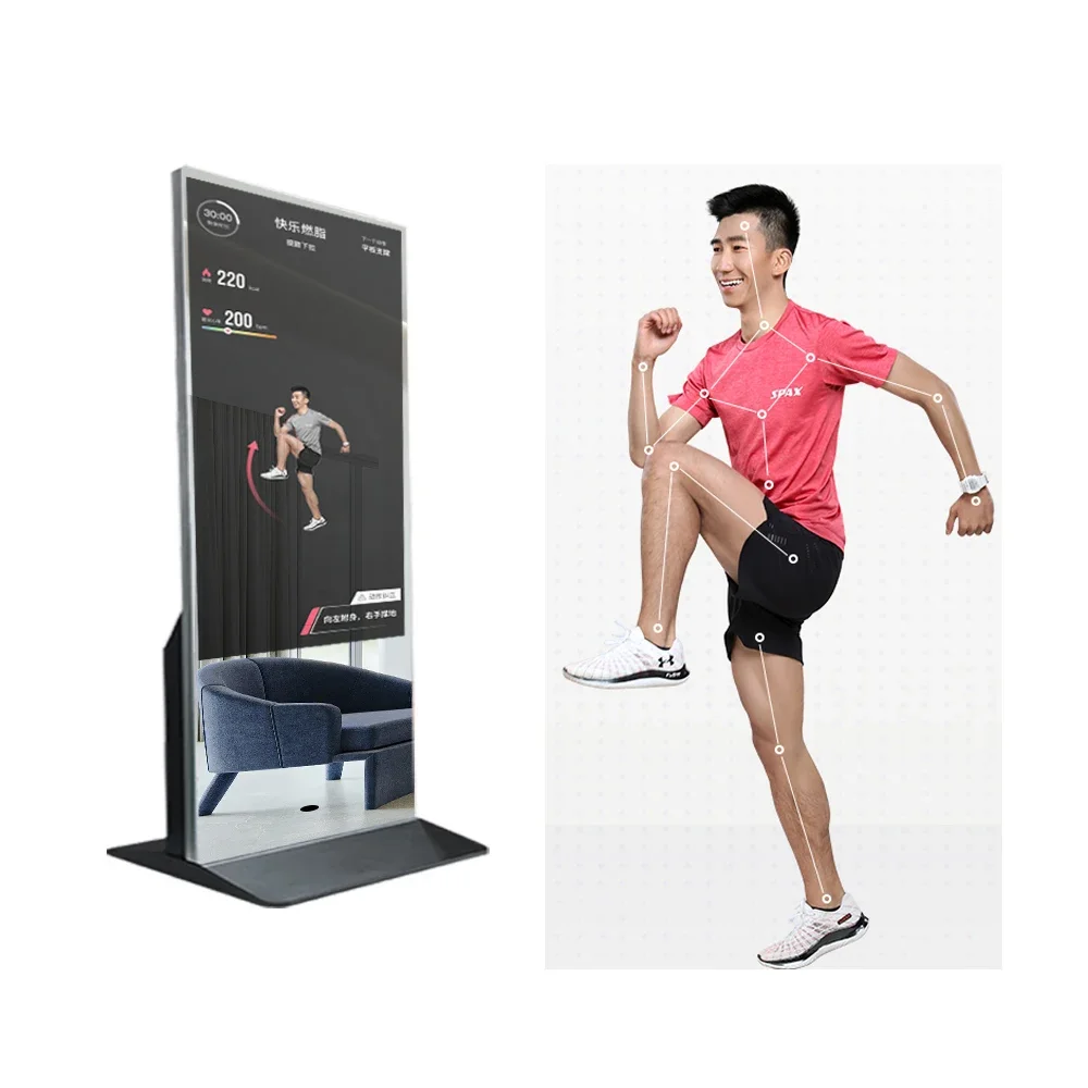 Support de miroir de remise en forme à écran tactile numérique coule, adapté à Android, 23 ", 32", 43" Smart Mirror Fitness Publicité, Réservations