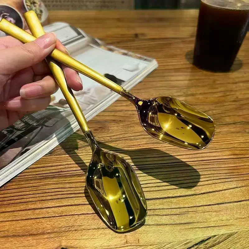 10Pcs Heavy Duty Stainless Steel Long Handle Stir Spoon Creative Ice Cream Dessert Scoop for Milk Tea Shop Use
