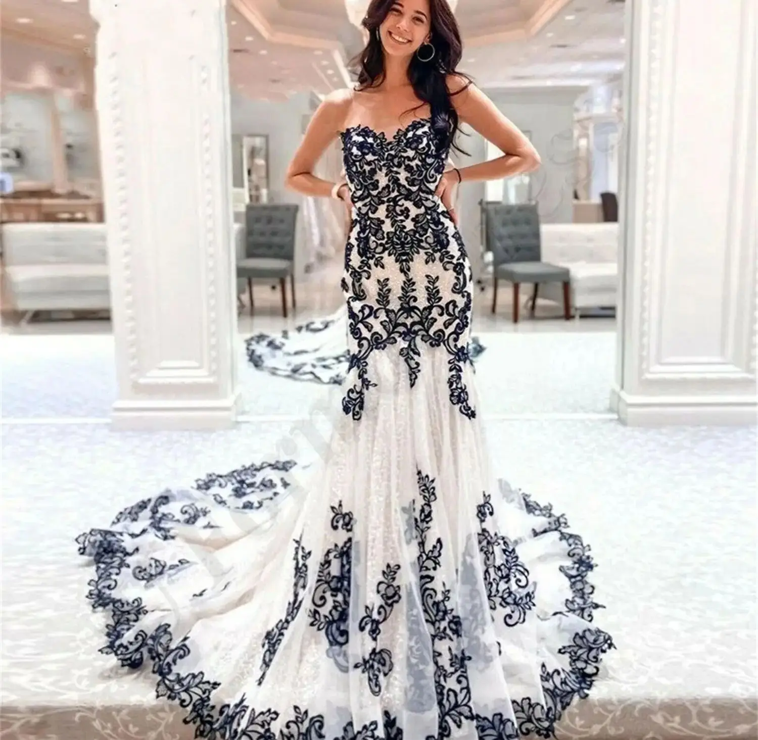 Wedding Dress Elegant Gown Mermaid Women\'s Elegant Dresses Customized Women Long Dresses for Special Events Black Decal Evening