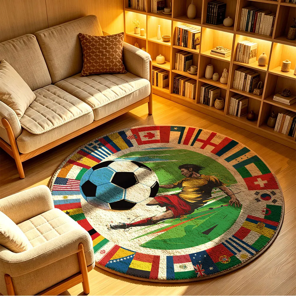 1pc global football player-themed round floor mat, suitable for living rooms sofa beds home decoration washable