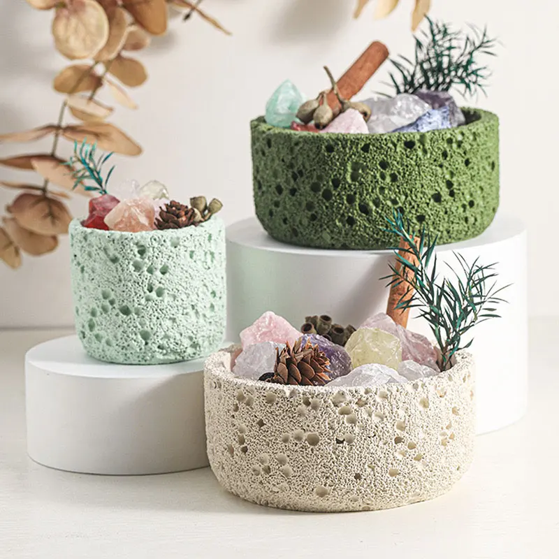 Artificial Rock Scented Candle Cup Concrete Mold Nordic Diffused Gypsum Container DIY Round Cement Flower Pot Silicone Molds