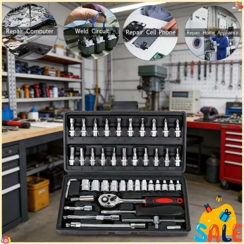 

2026 Hot Selling 46 Piece Set 1/4 Inch Drive Socket Wrench Set Automotive Tool Set Automotive Parts