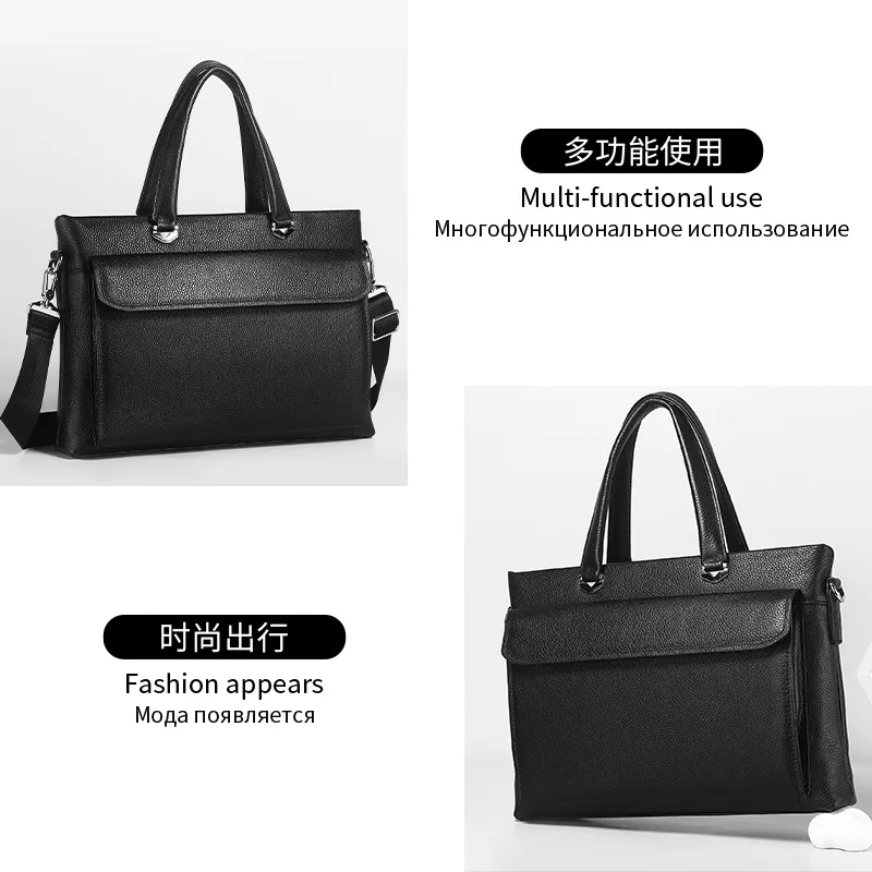 High-end men's briefcase, genuine leather horizontal 15.6-inch computer bag, office and business single-shoulder bag