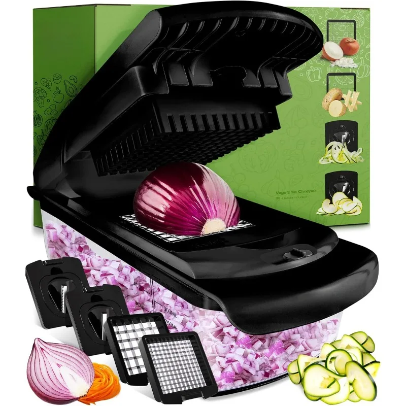 

Vegetable Chopper Food Onion Slicer & Spiralizer Veggie with Container Kitchen Gadgets Hom