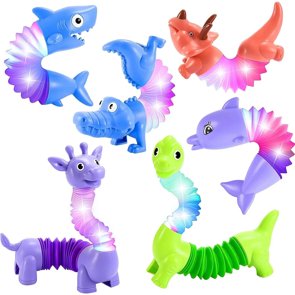 6 Stuks Dieren Fidget Speelgoed Led Pop Tubes Autisme Angst Stress Verlichting Zintuiglijk Speelgoed Licht Feest Gunsten Voor Meisjes Jongens Geschenken