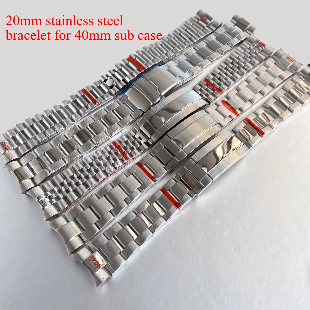 Silber 20mm Breite Edelstahl Jubilee Uhrenarmband für SUB 40mm Tauchen NH35 NH34 GMT Herrenuhren Glide Lock Verschluss