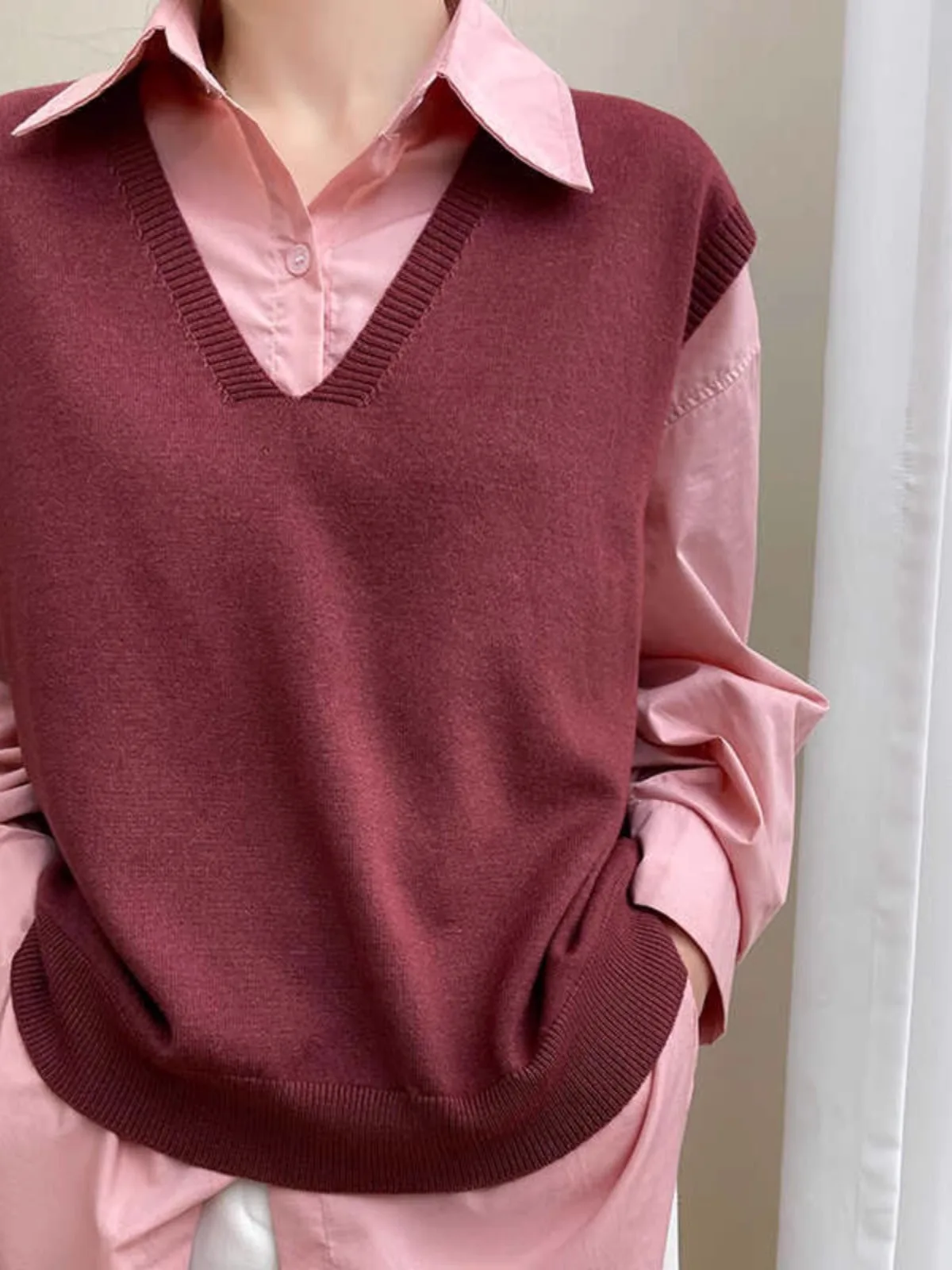 

Retro Lazy Sle Women's Sweater Vest V-Ne Layering Knitted Top Outerwear Commute Faion Regular Length No Button