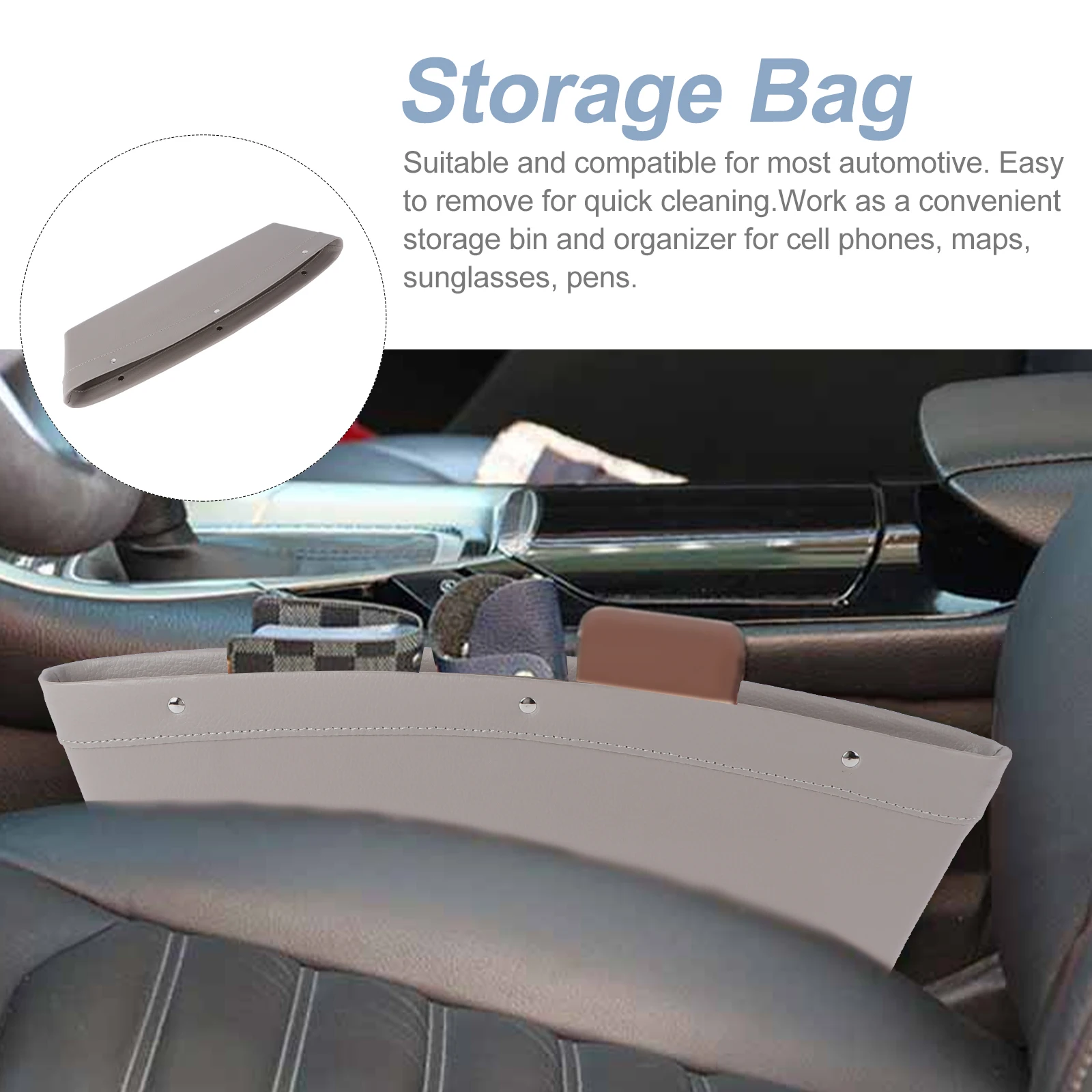 

Car Seat Storage Organizer Filler Gap Thickened Synthetic Impact Resistant Easy Clean Cell Phone Sunglasses Pen Holder