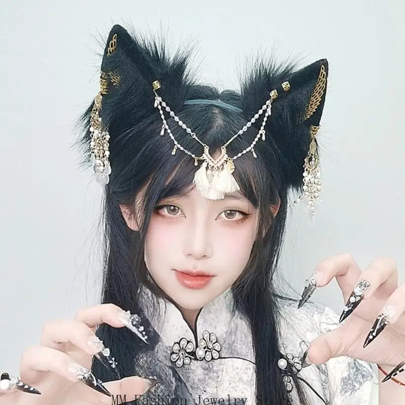 

D0UB 1PC FOXES WOLF ORS Уши с повязкой на голову пушистые хвост волчья уши