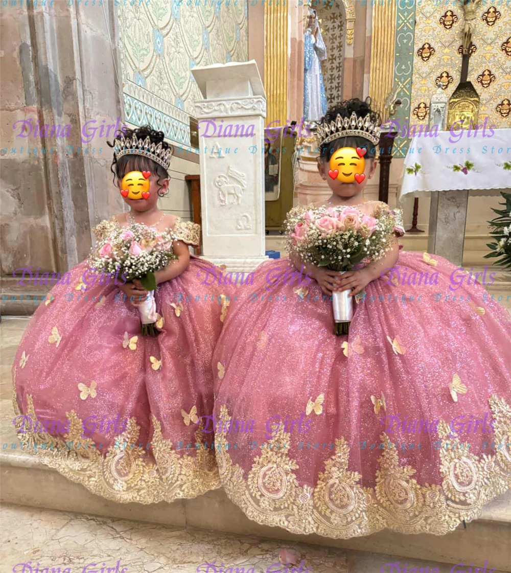 Quality Lovely Flower Girl Dress Pink Tulle Fluffy With Applique for Little Princess Wedding Ball Dresses Birthday Party Gowns